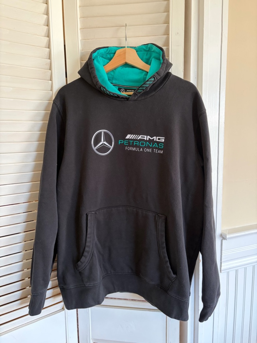 Mercedes-AMG Petronas Black Crewneck Hoodie with Teal Lining
